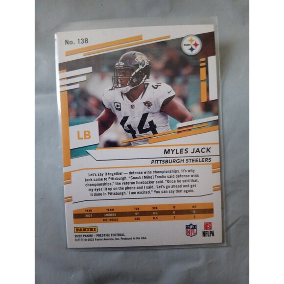 2022 Panini Prestige Myles Jack #138 Orange Parallel /75 - Picture 2 of 2